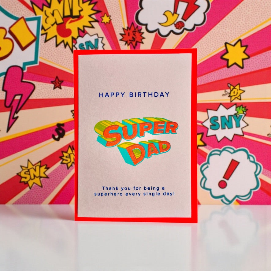 Happy Birthday Superdad neon rot